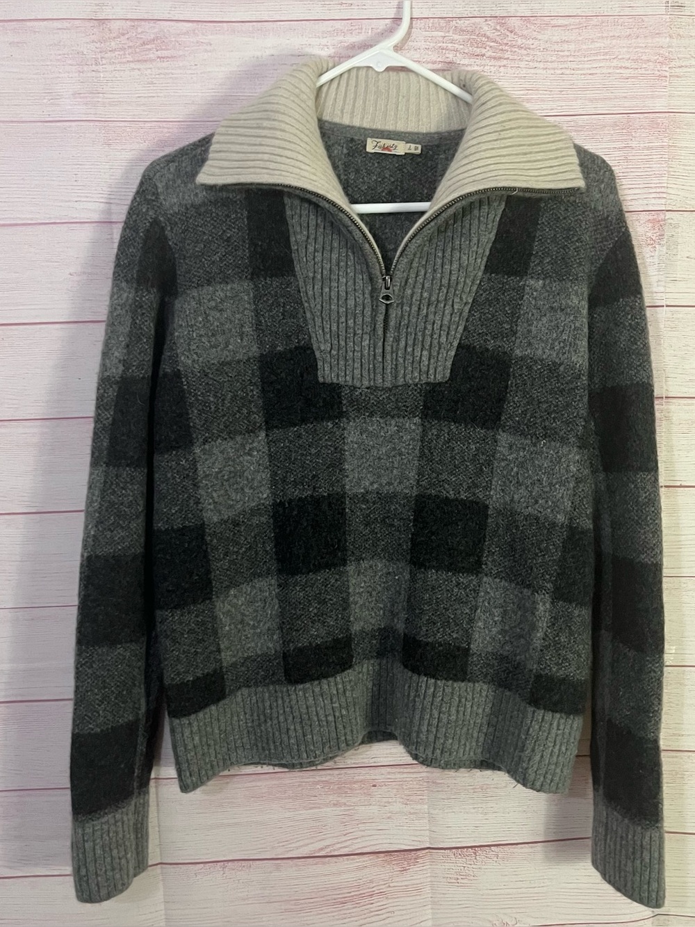 Faherty‎ Gray Black Quarter Zip Wool Cashmere Blend Pullover Sweater Small